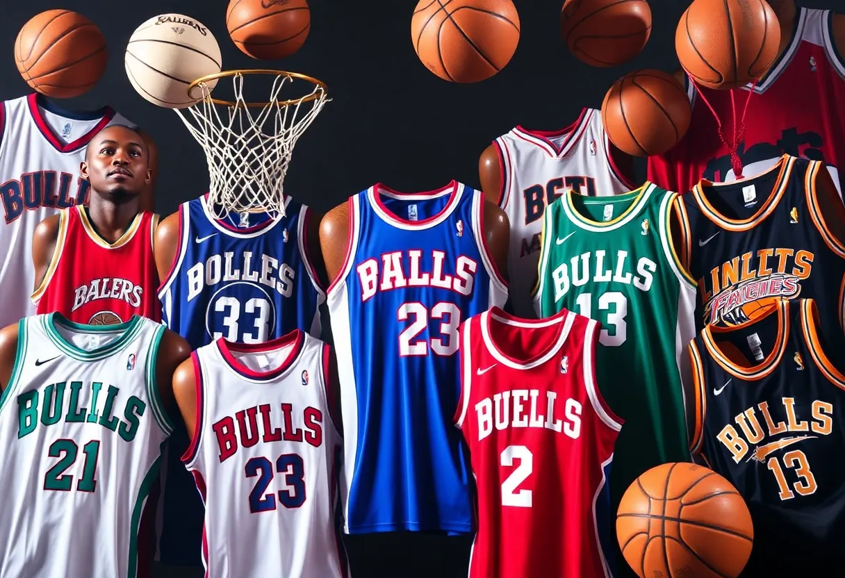 A collage of basketball elements representing the NBA offseason trades