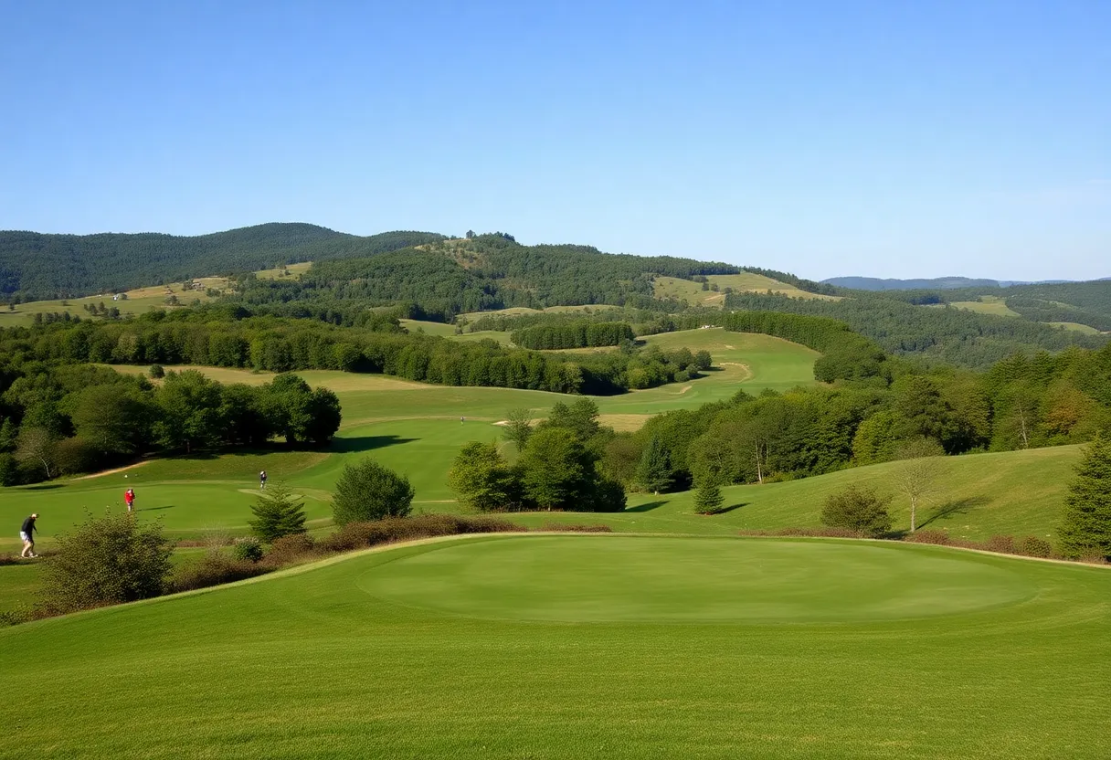 Golfers playing on a lush golf course in Northeastern Pennsylvania