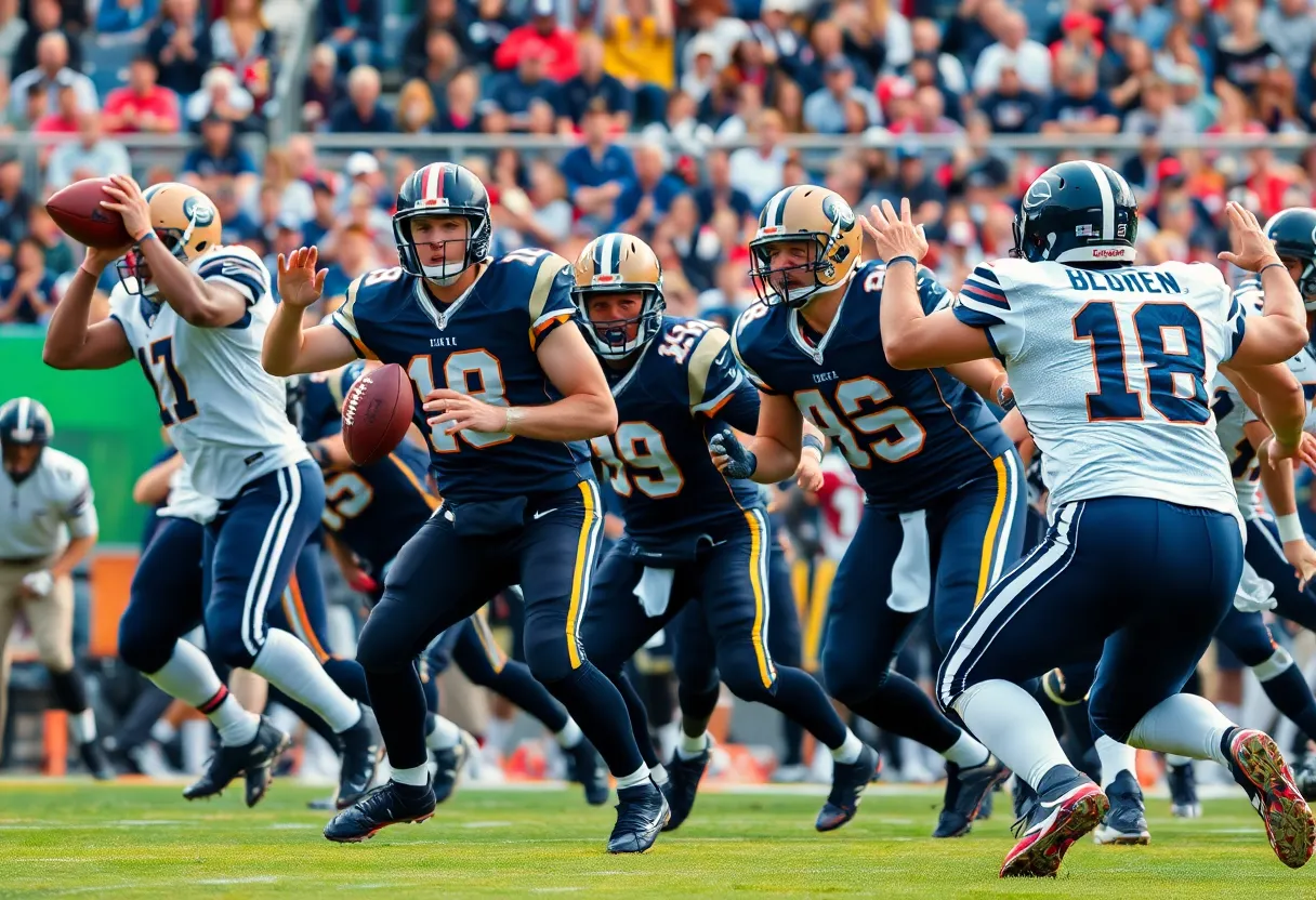 Dynamic scene of NFL quarterbacks during a game