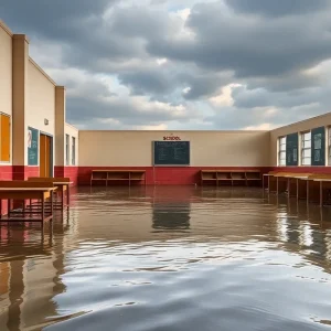 Severe flooding damage at Oneida High School