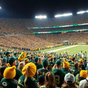 Fans cheering at a Green Bay Packers game