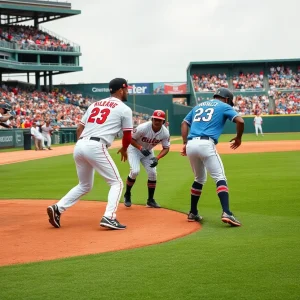 Tampa Bay Rays players celebrating during a close game against the Baltimore Orioles