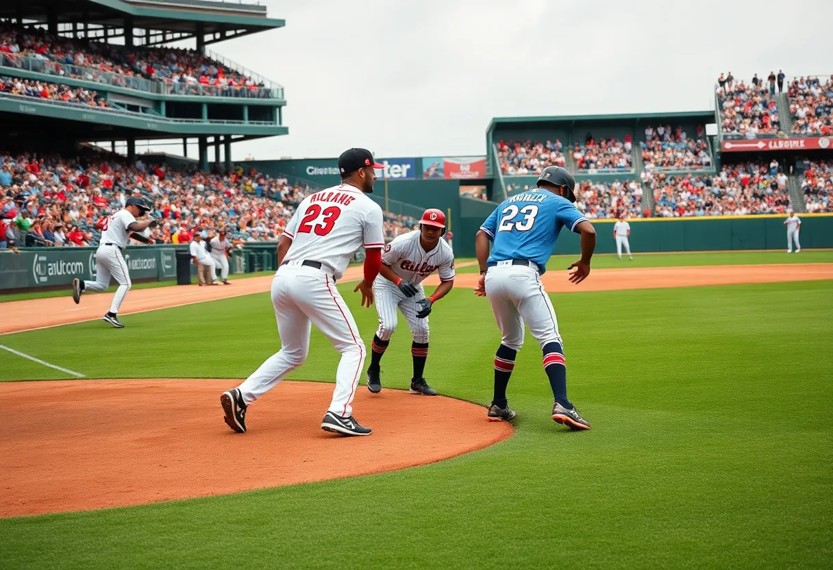 Tampa Bay Rays players celebrating during a close game against the Baltimore Orioles