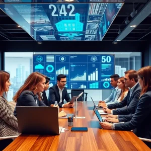 A modern real estate office displaying AI technology