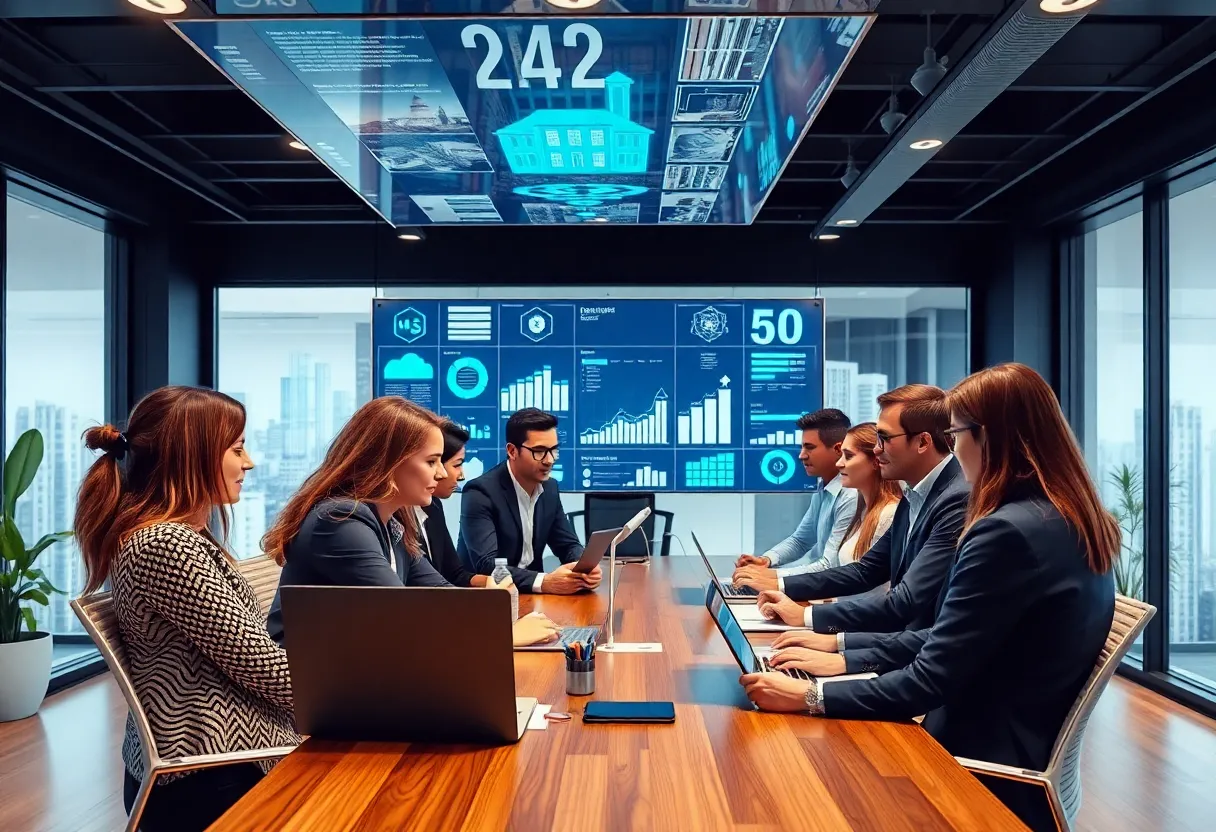 A modern real estate office displaying AI technology