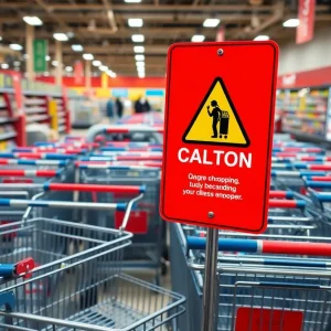 Shopping carts in a grocery store cart bay highlighting safety issues