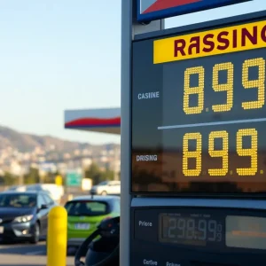Gas station prices display in California