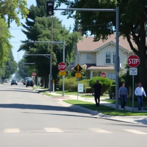 Emergency services responding to a vehicle crash in a Sacramento neighborhood.