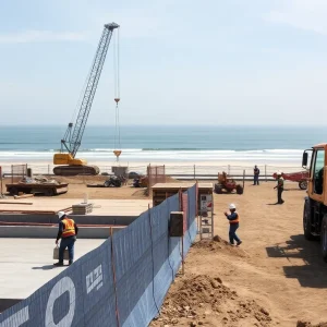 Construction activity near San Diego beach during summer