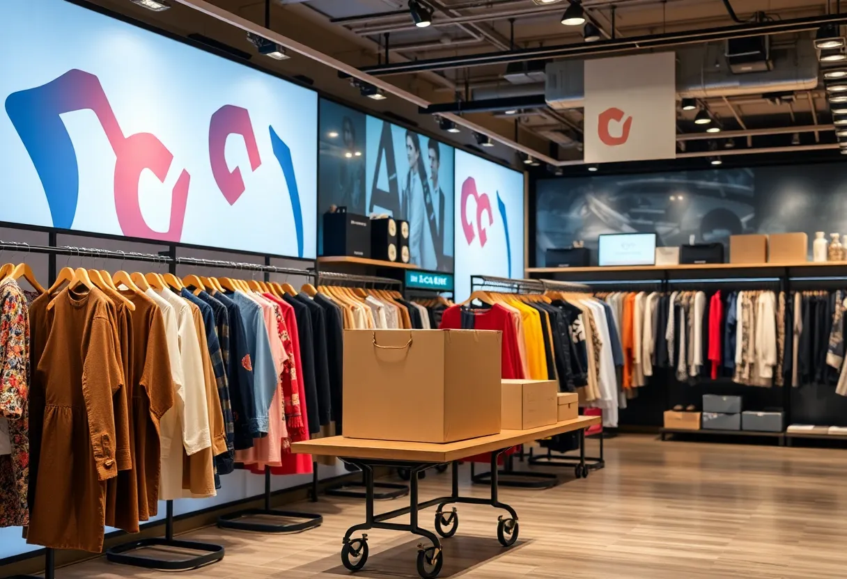 Display of fast fashion clothing representing Shein's shipping practices