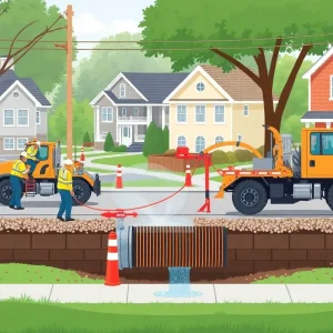 Workers replacing water mains in Nyborg Estates, Solvang
