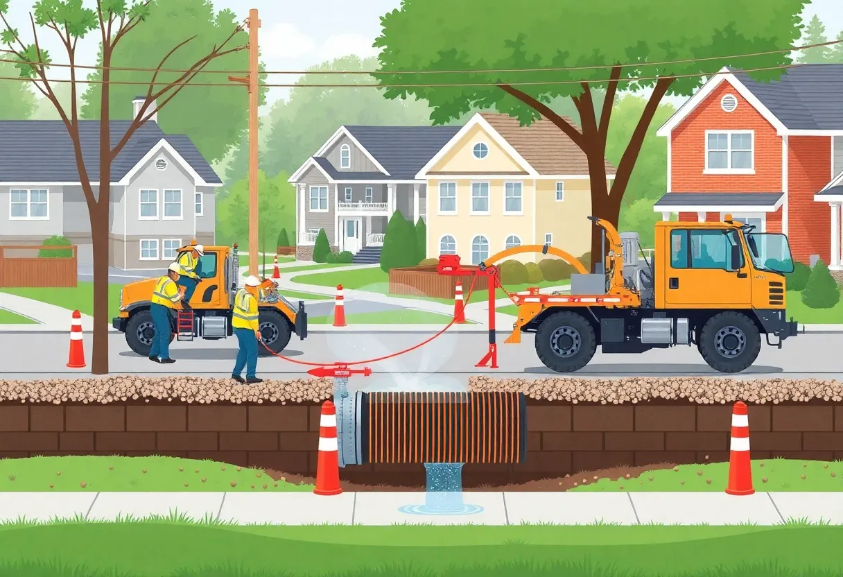 Workers replacing water mains in Nyborg Estates, Solvang