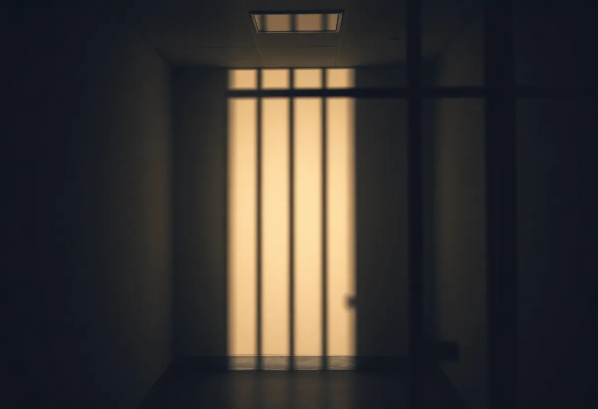 A dimly lit jail cell representing despair.