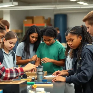 High school students participating in technical training at Trident Technical College.