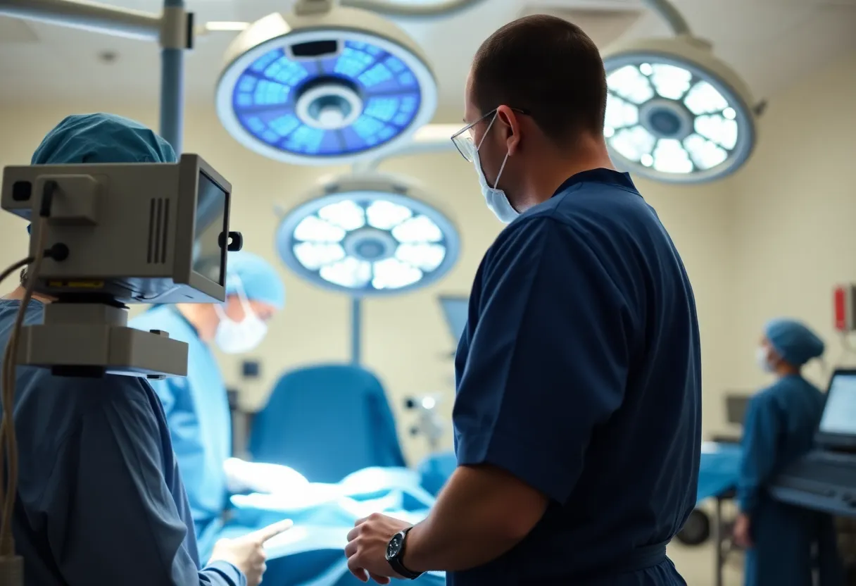 Medical staff monitoring patient in a surgery room