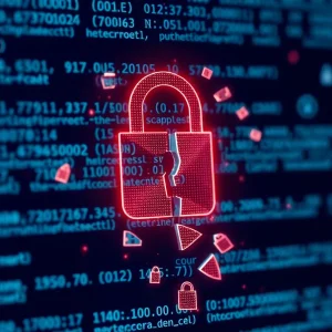 Illustration representing digital data breach and privacy concerns.