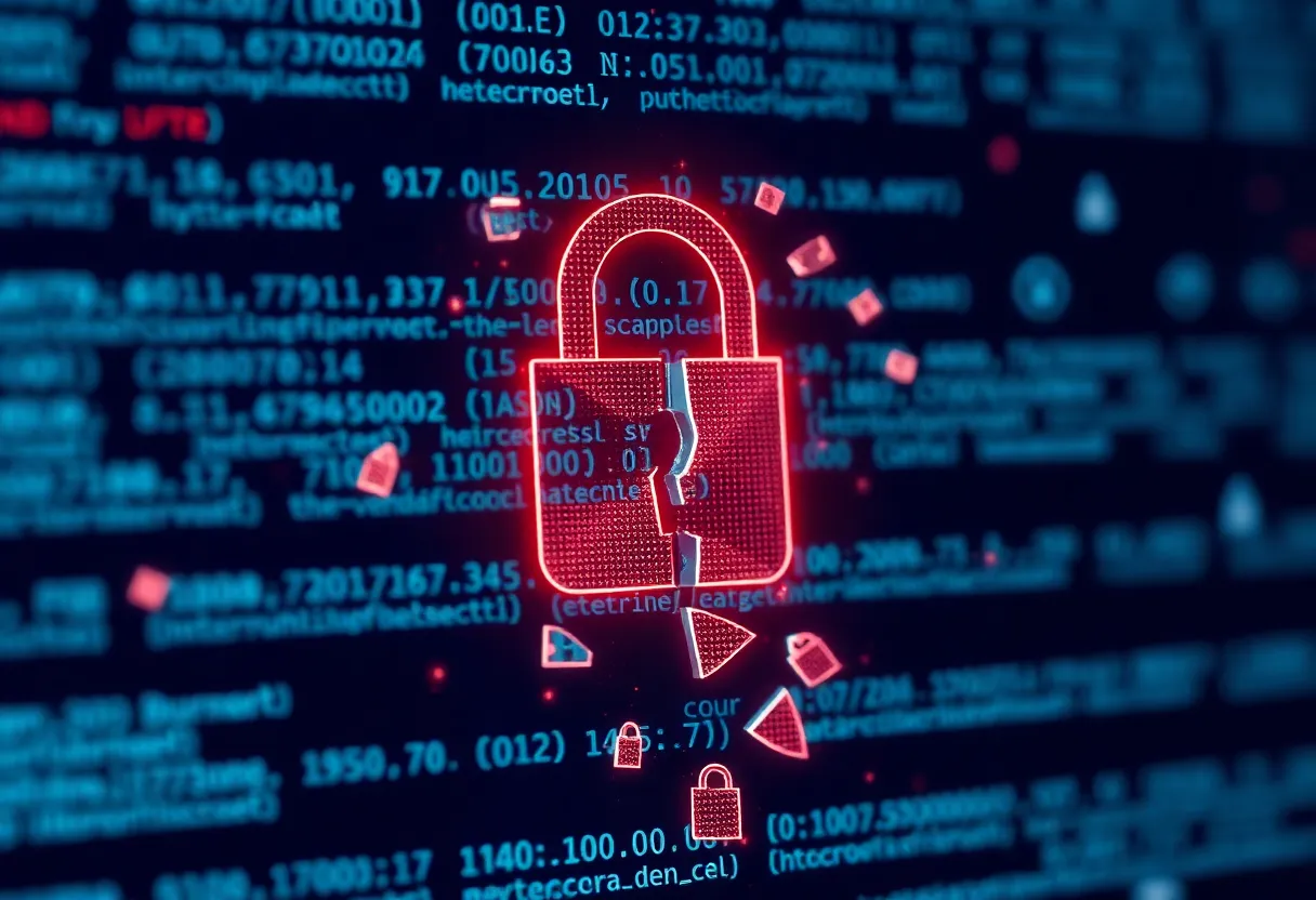 Illustration representing digital data breach and privacy concerns.