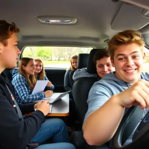 Teenagers engaged in a driver safety education program
