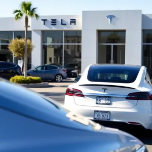 Tesla vehicles outside a dealership in California