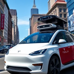 Futuristic Tesla robotaxi in an urban setting