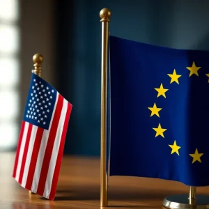 Symbolic representation of US-EU trade negotiations with urgency.