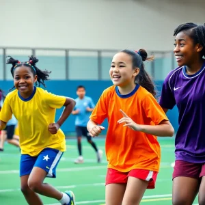 Diverse group of athletes participating in a school sports competition