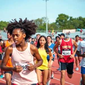 Diverse athletes competing in a track and field event, showcasing inclusivity in sports.