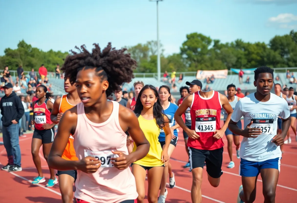 Diverse athletes competing in a track and field event, showcasing inclusivity in sports.