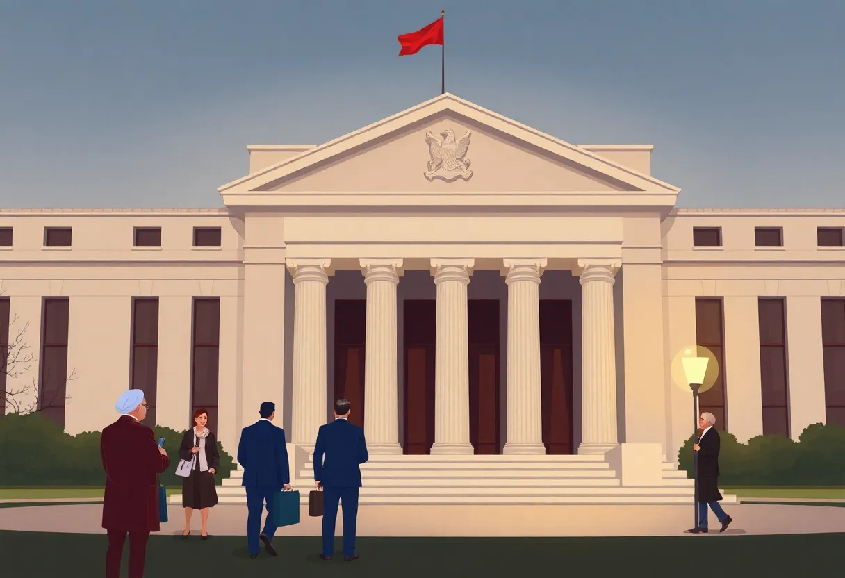 Illustration of the Federal Reserve building symbolizing a meeting on economic policies.
