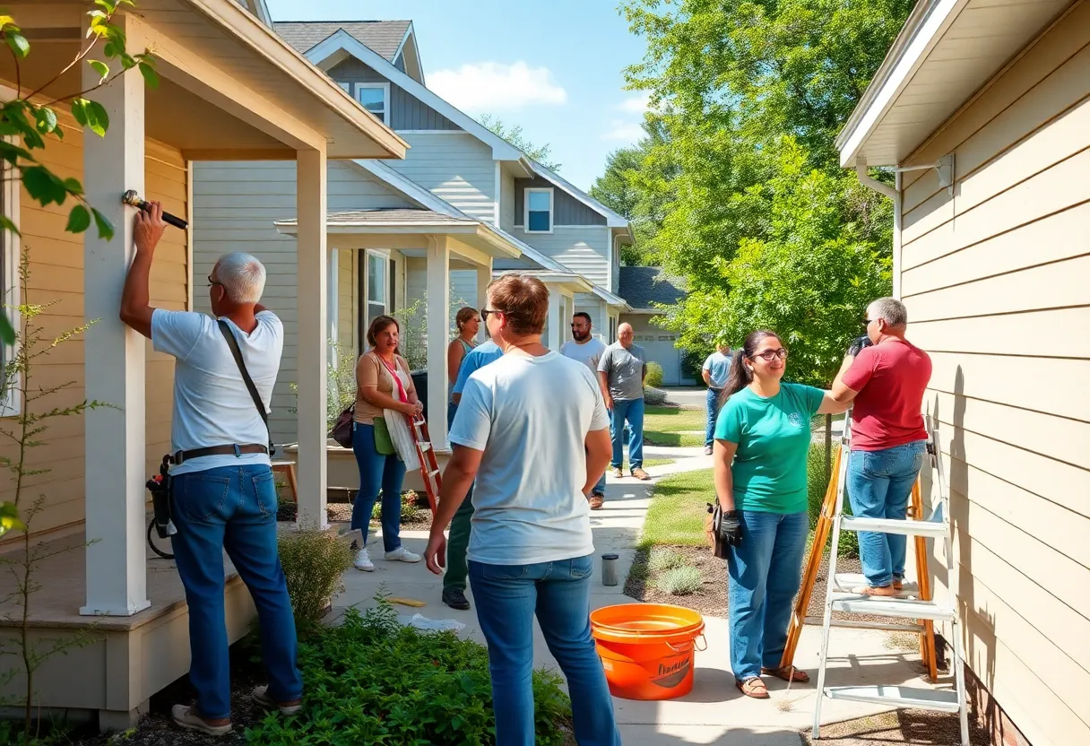 Volunteers repairing a home in Nashville with Turner Construction