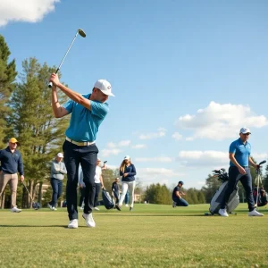UCLA men's golf team practicing on the course