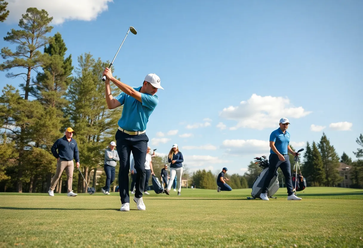 UCLA men's golf team practicing on the course