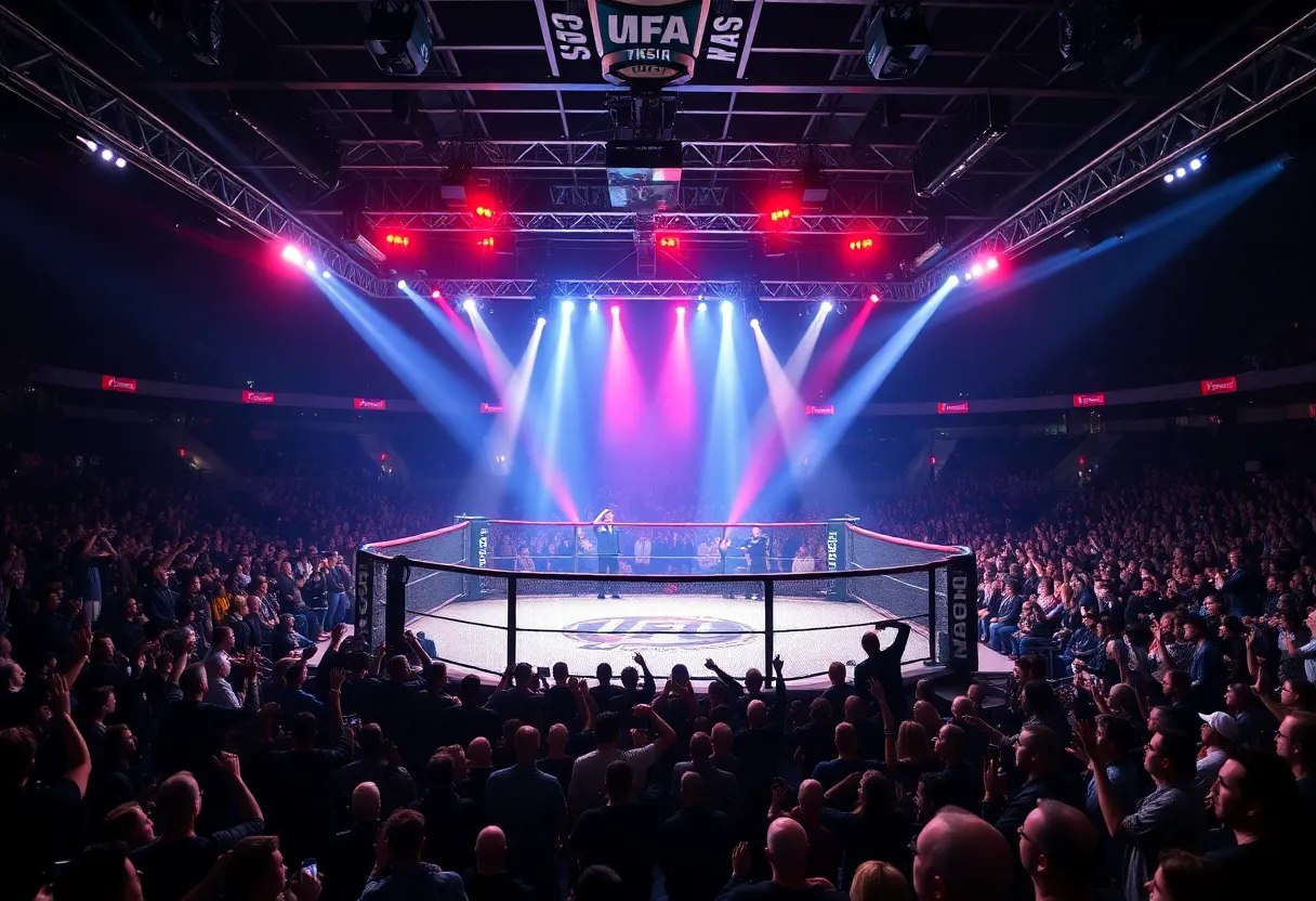 Spectacular scene of a UFC fight night atmosphere in an octagon