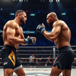 UFC fighters battling in the octagon during a match