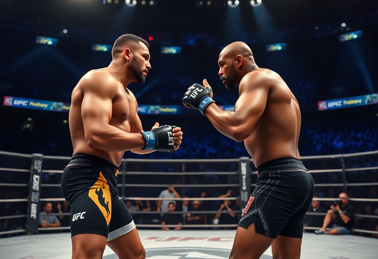UFC fighters battling in the octagon during a match