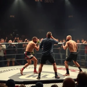 Mixed martial arts fight scene during UFC at Abu Dhabi