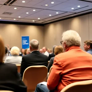 A conference at a university discussing misinformation in politics