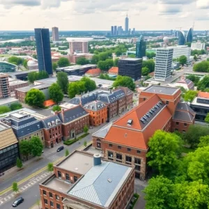 Cityscape of Utrecht and Eindhoven showcasing modern architecture and innovation.