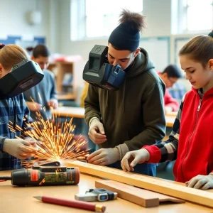 Students participating in vocational training at Los Angeles public school.