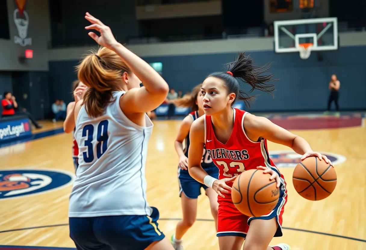 Female basketball players competing in a WNBA game