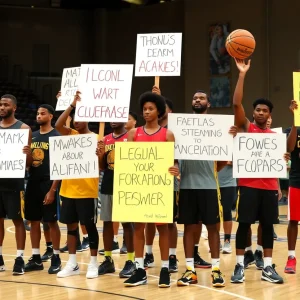 Basketball players protesting for fair salaries