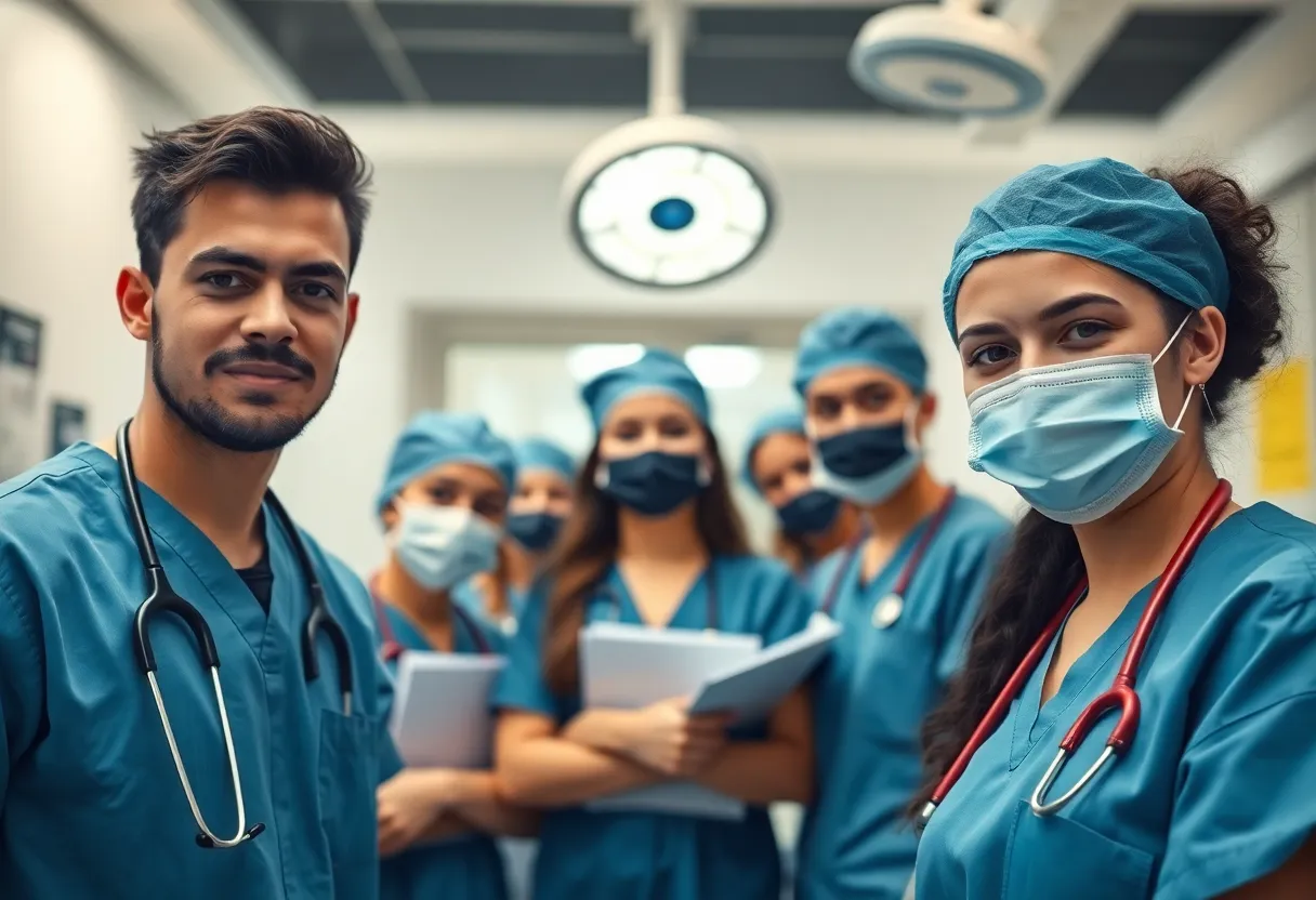 Young doctors in a hospital discussing their working conditions