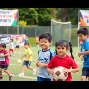 Children participating in sports activities promoting inclusivity.
