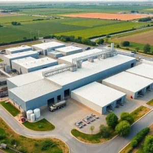 Modern pistachio processing facility in Zamora, California