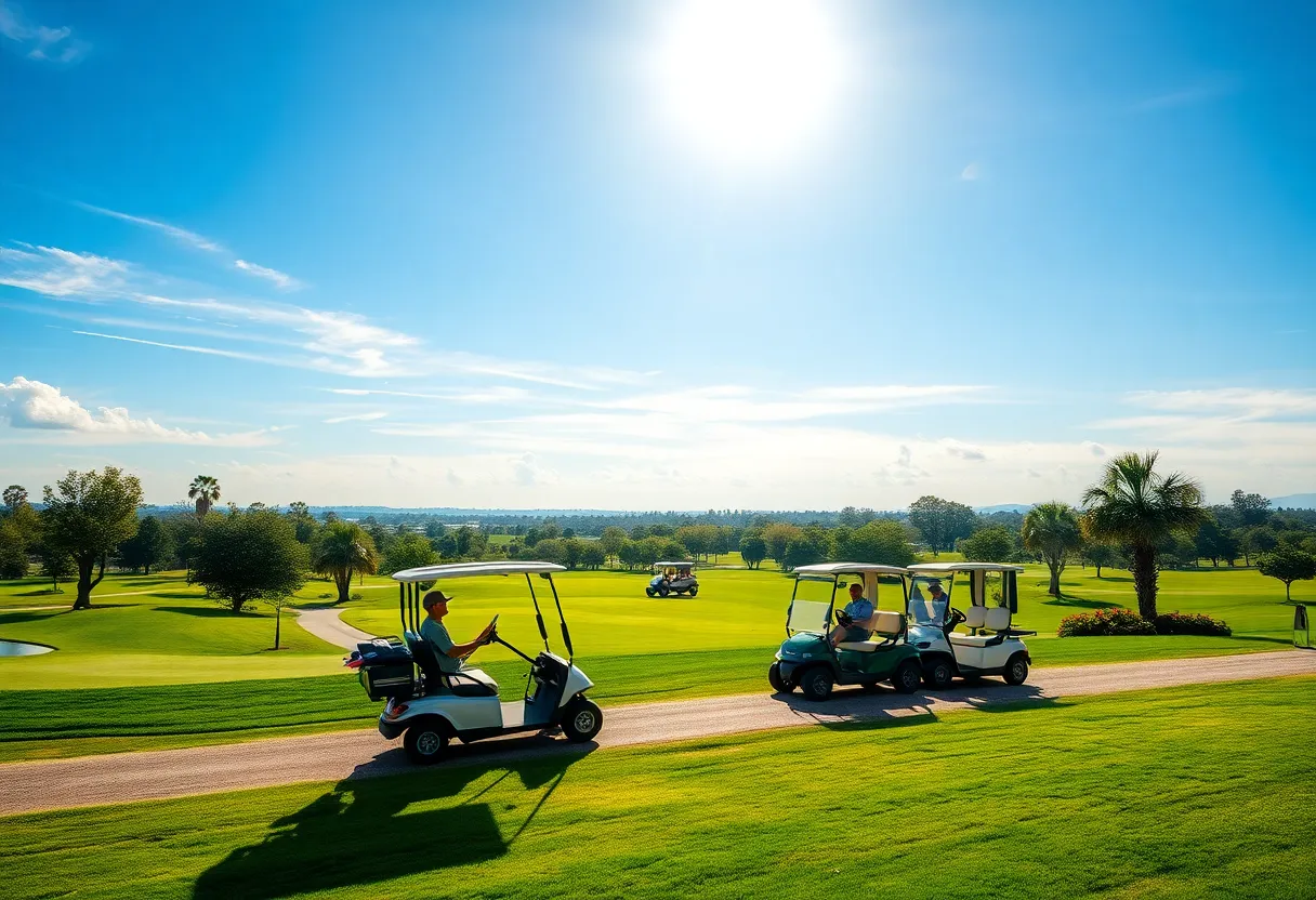 Modern golf carts on the course at Zimbali Lakes Resort