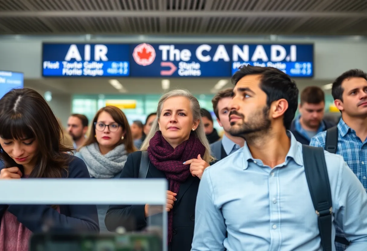 Passengers at the airport due to Air Canada flight cancellations