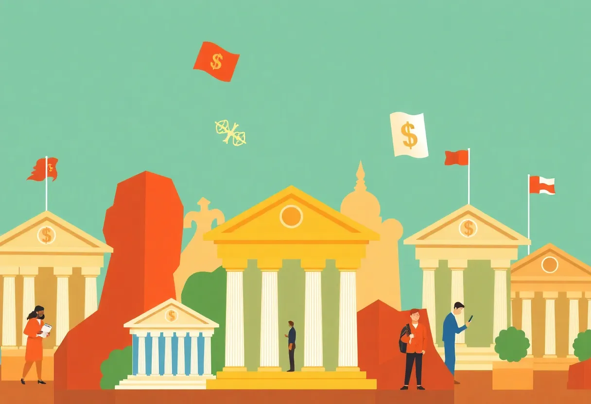Conceptual illustration of banks promoting financial inclusivity