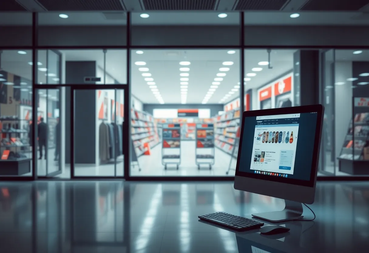 A conceptual representation of retail closures and online shopping.