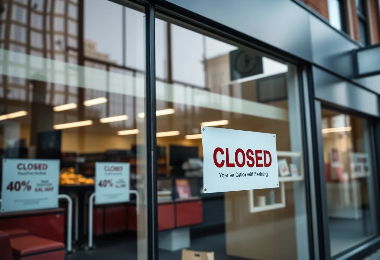 A storefront of a retail store with a closed sign