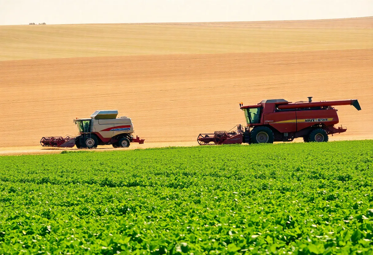 Modern farming equipment in California field amid labor shortage
